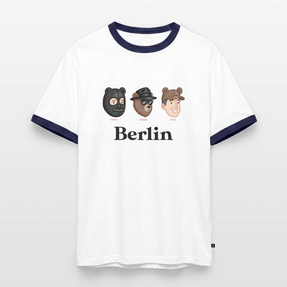 Berlin V2 Slim Fit Männer Organic Contrast T-Shirt - Weiß/Navyblau