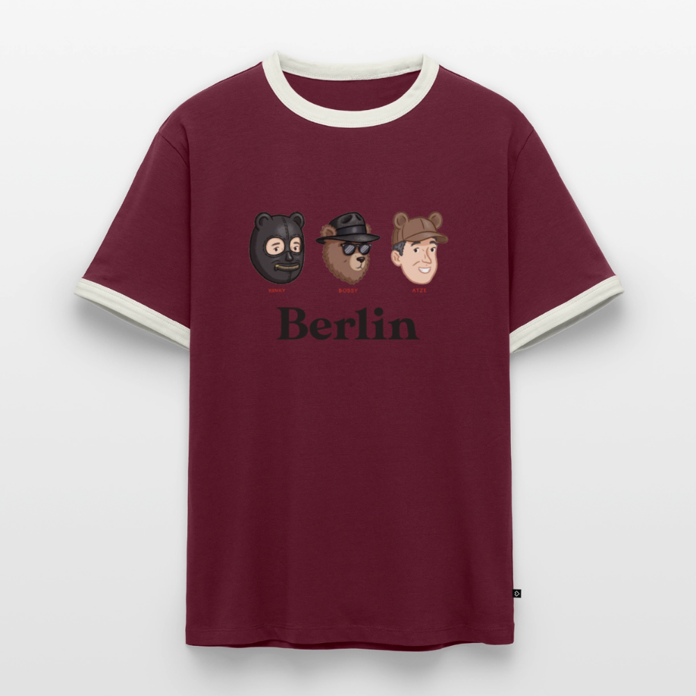 Berlin V2 Slim Fit Männer Organic Contrast T-Shirt - Burgunderrot/Off-White