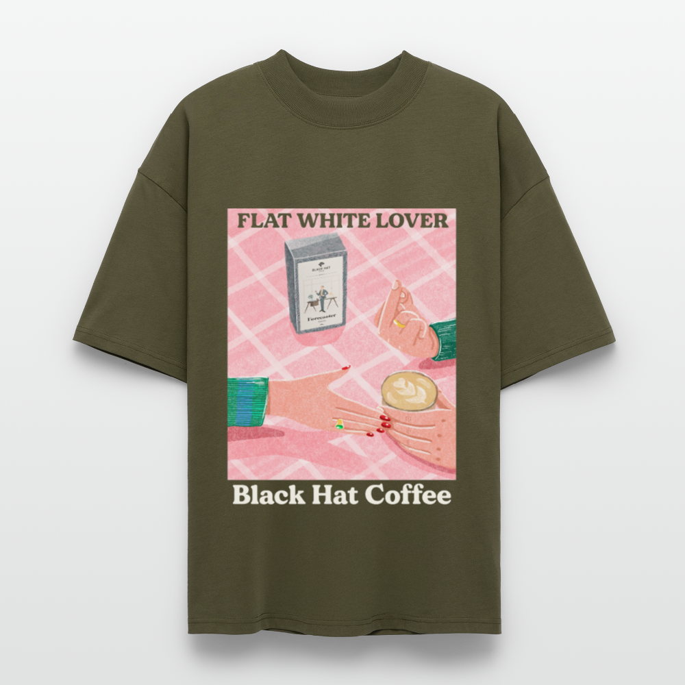 Flat White Lover Oversized T Shirt Unisex - Khaki