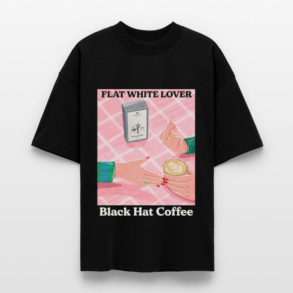 Flat White Lover Oversized T Shirt Unisex - Schwarz