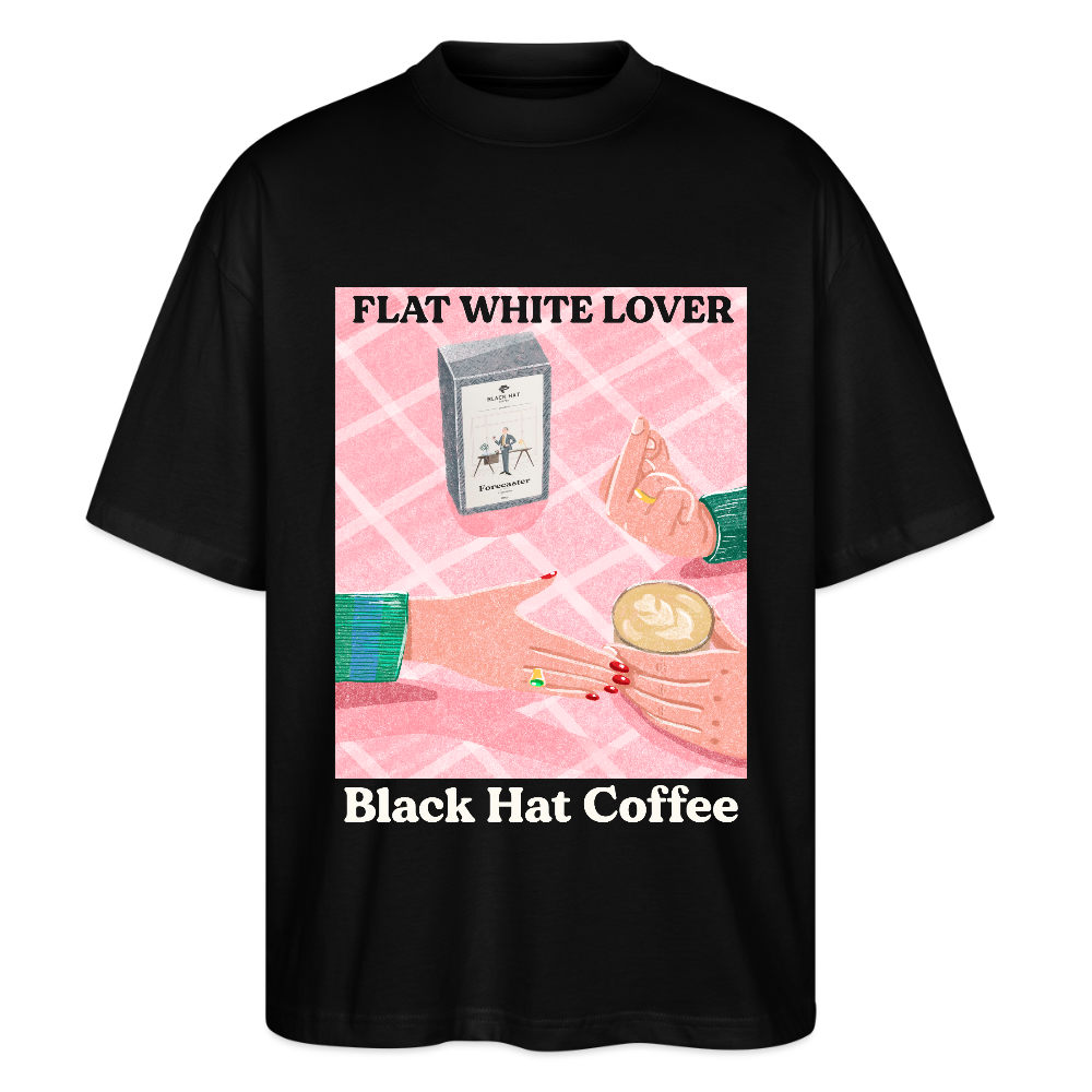 Flat White Lover Oversized T Shirt Unisex - Schwarz