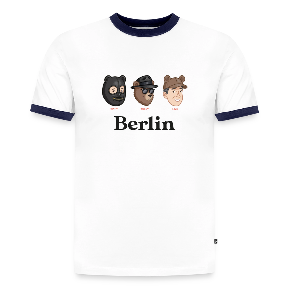 Berlin V2 Slim Fit Männer Organic Contrast T-Shirt - Weiß/Navyblau