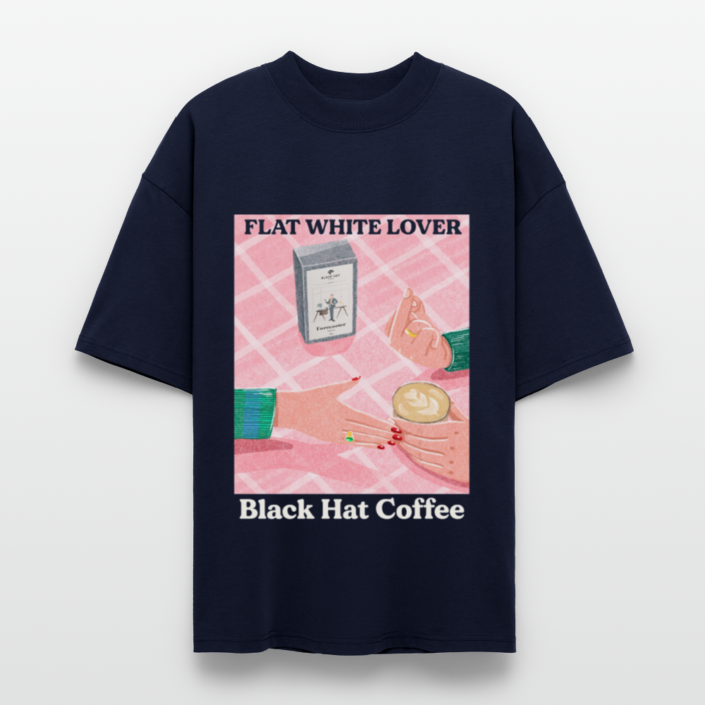 Flat White Lover Oversized T Shirt Unisex - Navy