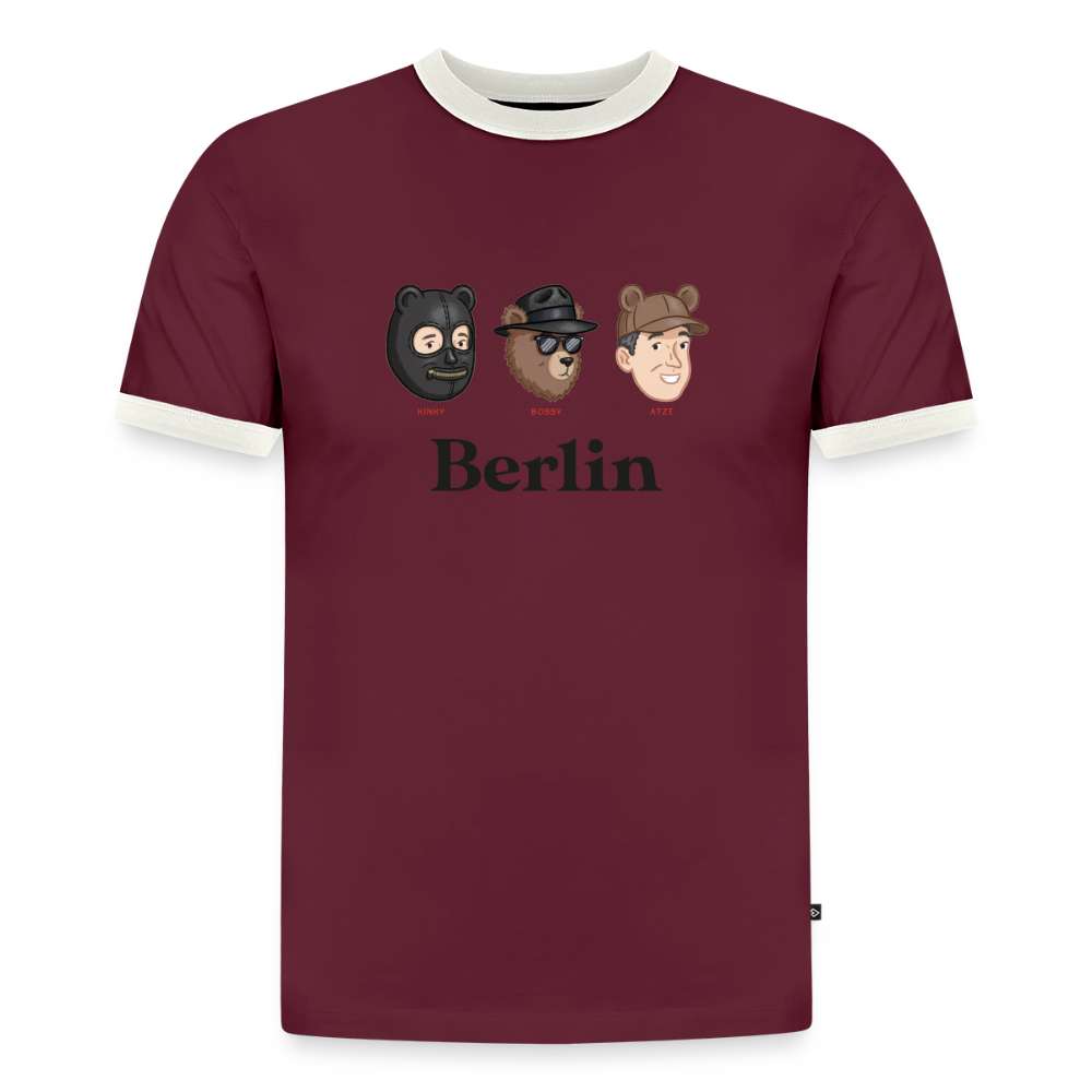 Berlin V2 Slim Fit Männer Organic Contrast T-Shirt - Burgunderrot/Off-White