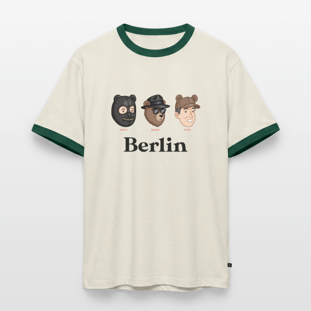 Berlin V2 Slim Fit Männer Organic Contrast T-Shirt - Off-White/Flaschengrün