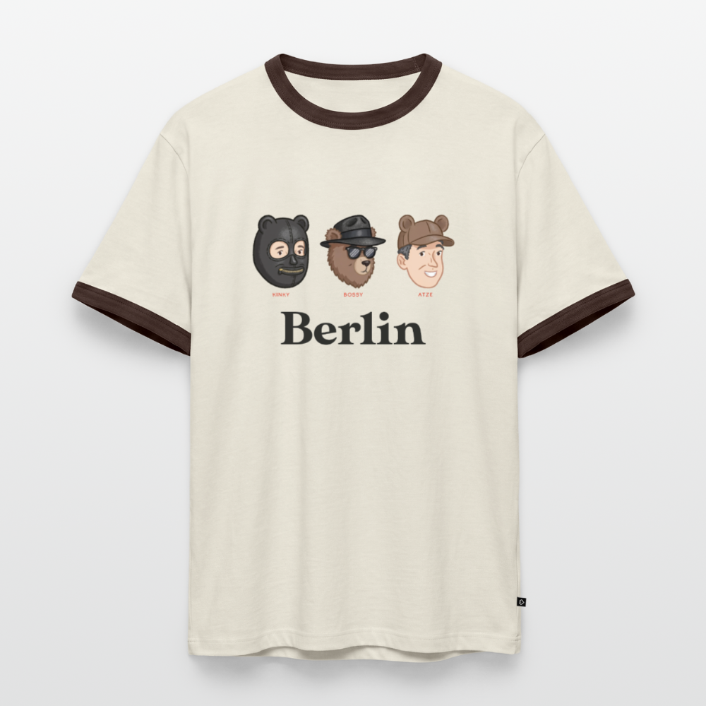 Berlin V2 Slim Fit Männer Organic Contrast T-Shirt - Off-White/Dunkelbraun