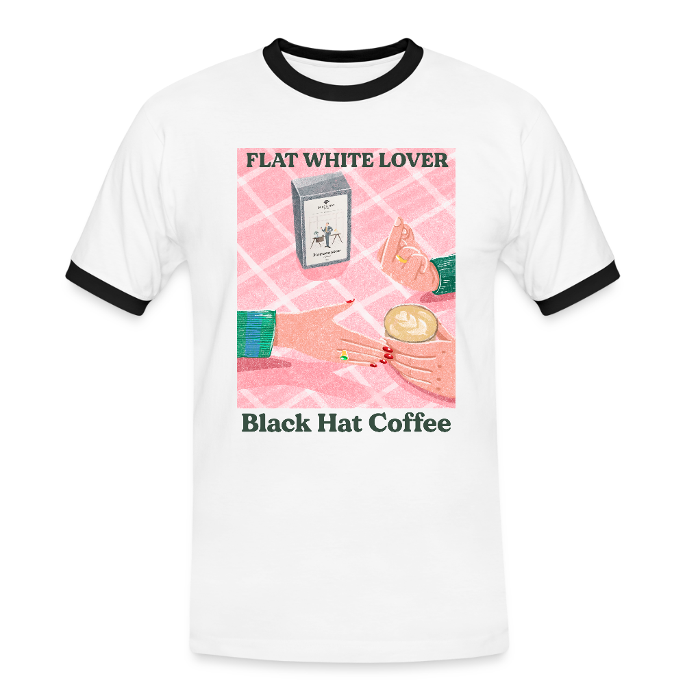 Flat White Lover Ringer T-Shirt für Herren - white/black