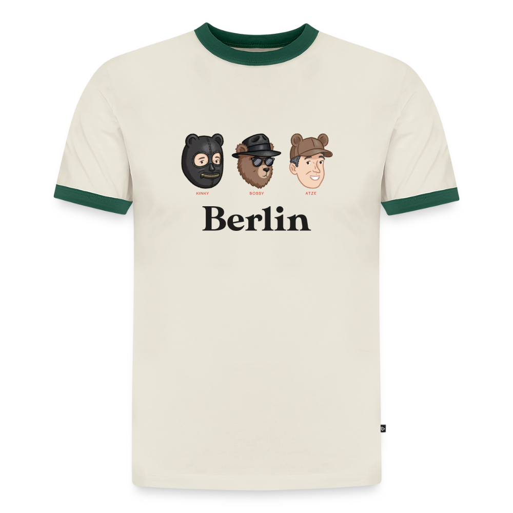 Berlin V2 Slim Fit Männer Organic Contrast T-Shirt - Off-White/Flaschengrün