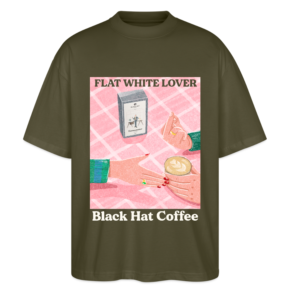 Flat White Lover Oversized T Shirt Unisex - Khaki
