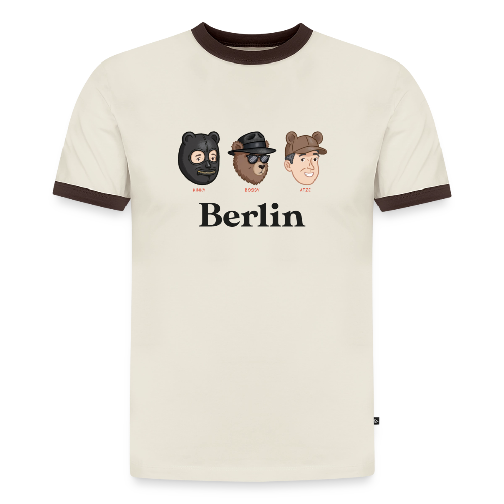 Berlin V2 Slim Fit Männer Organic Contrast T-Shirt - Off-White/Dunkelbraun